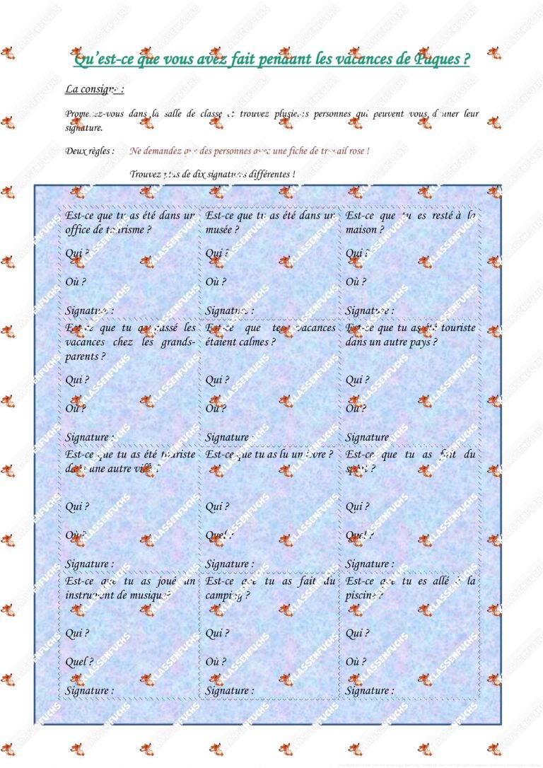 Französisch: Ferienbingo – Ostern